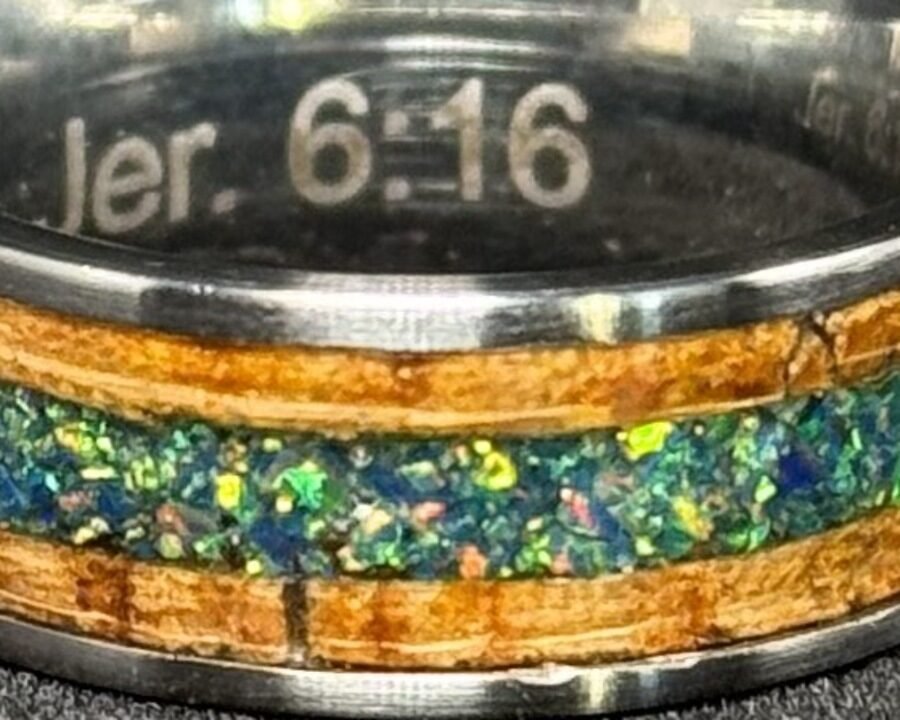 Close detail of the engraving on the inside of the band.